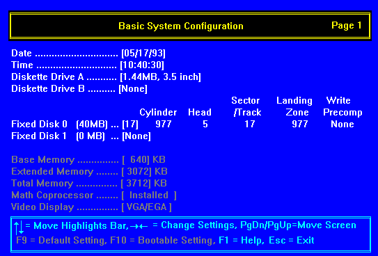 Manual BIOS SETUP Screen